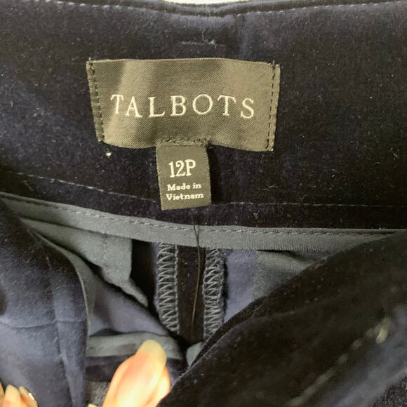 Talbots Size 12P/12 2-Piece Pant Suit w/ Blazer Jacket Midnight Blue Velvet - Picture 10 of 13